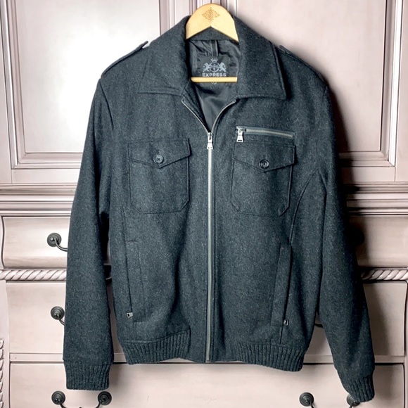 Express Other - Men’s Express Wool Blend Bomber Utility Jacket